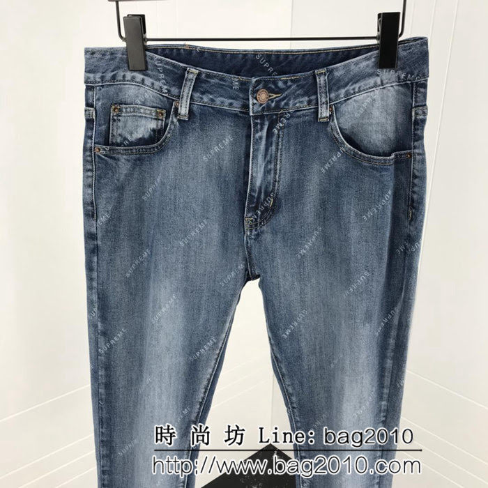 SUPREME 18ss專櫃新款 全身suPreme印花 淺藍色 男款牛仔褲 ydi2406